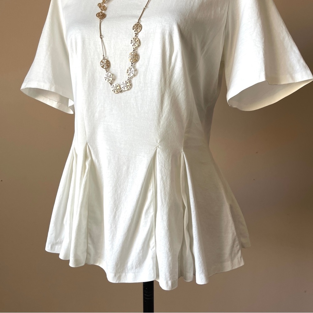 REBECCA TAYLOR | White Mixed Media Peplum Top Sz M - Picture 3 of 8